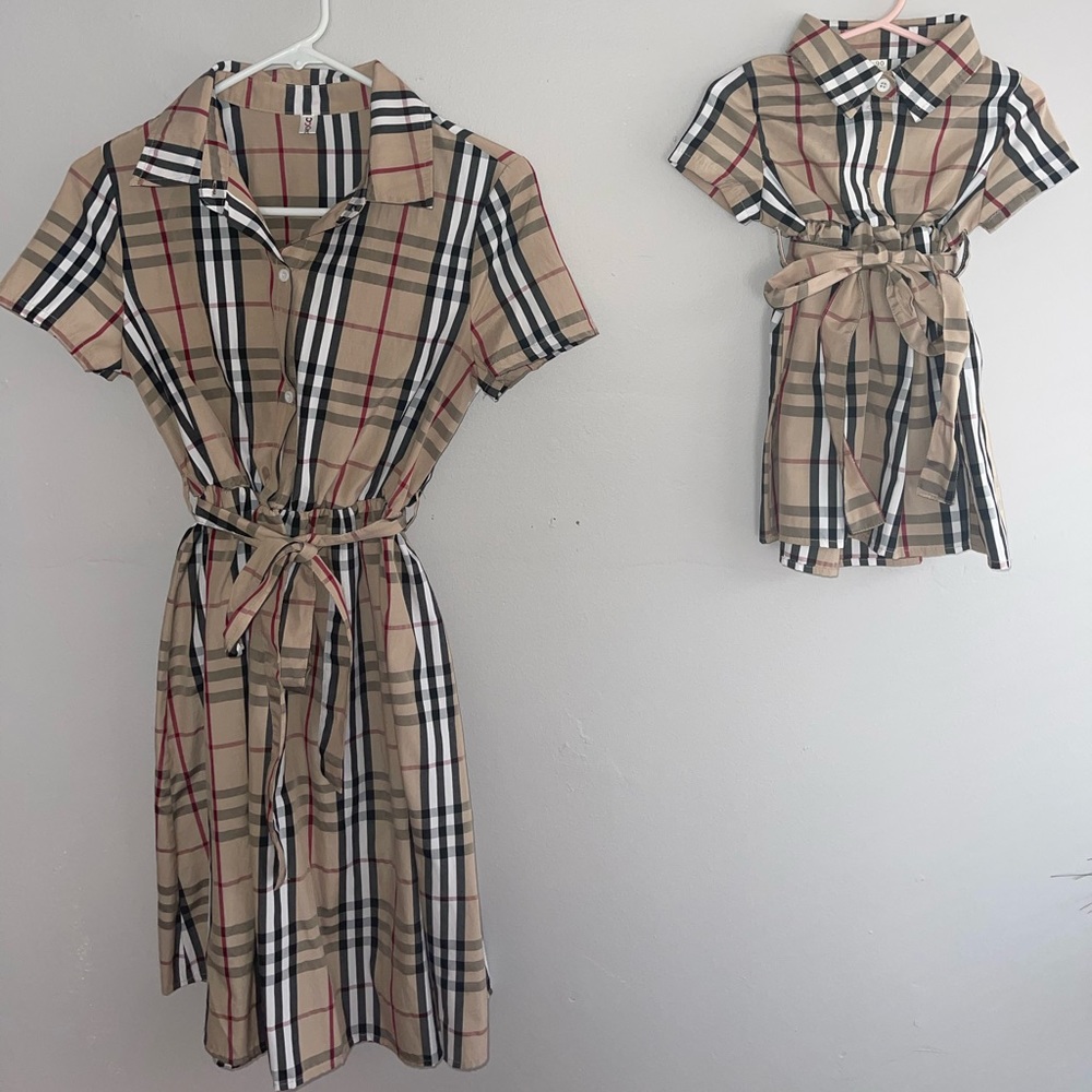 Tan Plaid Mommy and Me Dress Bundle